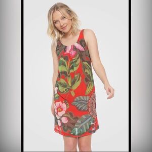 Desigual Red and Green Floral Midi Dress